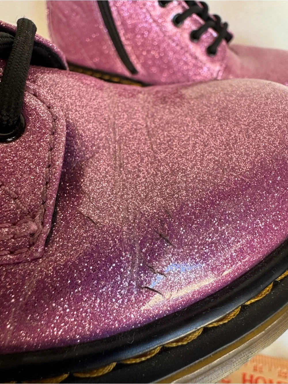Dr Martens 1460 Glitter J Kids US 2 Pink Glitter Combat Boots EU 33 Zip